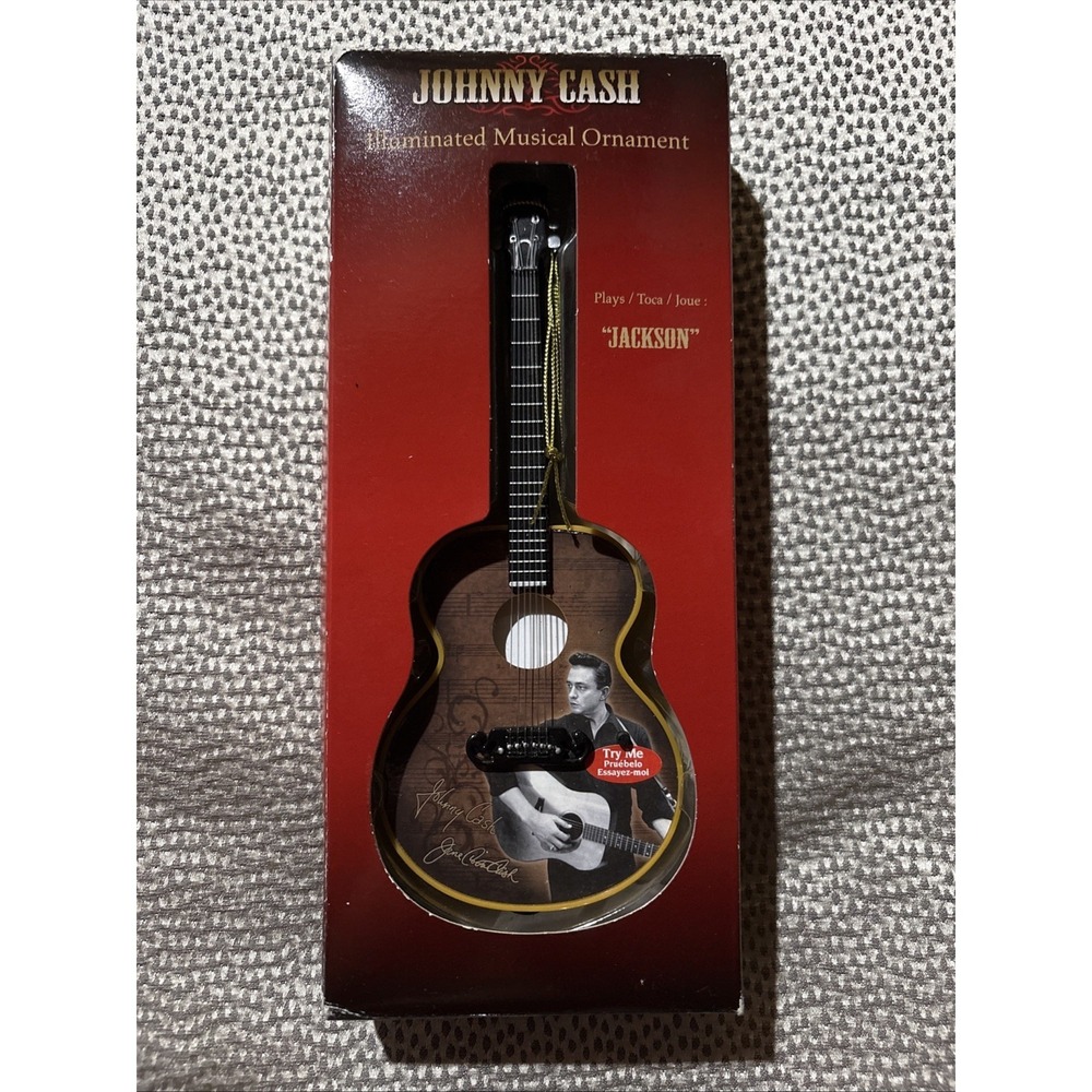 Johnny Cash Illuminated Guitar Musical Ornament Plays Jackson Tested Works